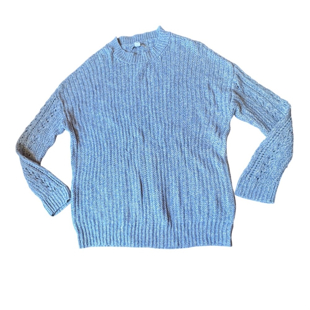 American Eagle Blue Marl Chunky Knit Sweater Pointelle Sleeves‎ XS